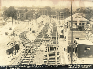 Dorchester Rapid Transit section 2. Looking west from Fields Corner Station along right of way