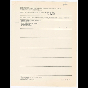 Agenda, minutes, attendance list, and summary and comments for Grove Hall Board of Trade and Washington Park Association of Apartment House Owners meetings in June 1964