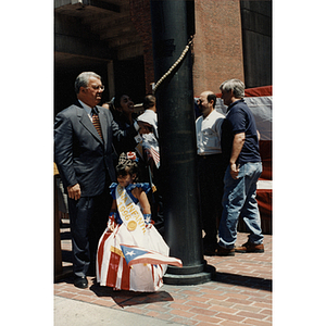 The Reina Infantil stands in front of Mayor Thomas Menino