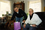 Fred Wilkins and Mirek Szjener with their dog, Toby