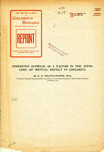 Inherited syphilis as a factor in the etiology of mental defect in children