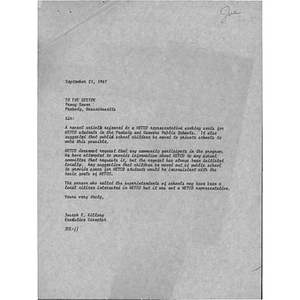 Letter, Editor of The Pennysaver, September 21, 1967.
