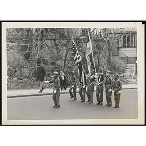 Color guard from Troop 57 in Roxbury marches in a parade