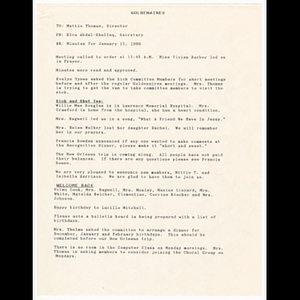 Minutes of Goldenaires meeting held January 11, 1990