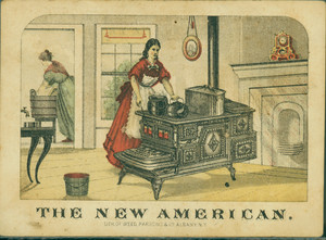 Trade card for the New American Cook Stove, Perry & Co., 115 Hudson Avenue, Albany and 86 Beekman Street, New York, New York, 1874