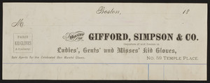 Billhead for Gifford, Simpson & Co., ladies' gents' and misses' kid gloves, No. 59 Temple Place, Boston, Mass., ca.1800