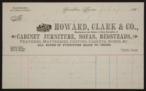 Billhead for Howard, Clark & Co., cabinet furniture, sofas, bedsteads, 407 Main Street, Brockton, Mass., dated July 29, 1884