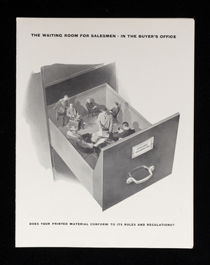Waiting room for salesmen in the buyer's office, does your printed material conform to its rules and regulations? S.D. Warren Company, 89 Broad Street, Boston, Mass.