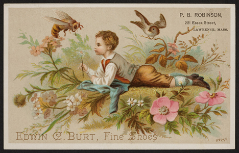 Trade card for Edwin C. Burt, fine shoes, New York, New York and P.B. Robinson, 221 Essex Street, Lawrence, Mass., undated