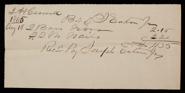 Joseph Eaton to John H. Caswell, August 18, 1865