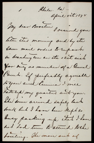 Admiral Silas Casey to Thomas Lincoln Casey, April 5, 1875