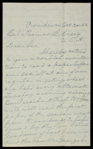 Amos Perry to Thomas Lincoln Casey, October 24, 1882