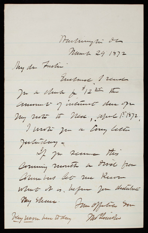 Thomas Lincoln Casey to General Silas Casey, March 29, 1872