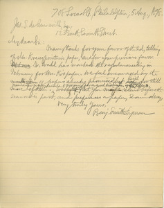 Letter from Benjamin Smith Lyman to James S. De Benneville
