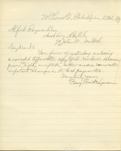 Letter from Benjamin Smith Lyman to Alfred Raymond