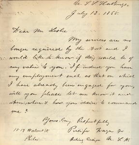 Letter from Percifor Frazer to J. Peter Leslie