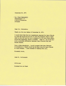 Letter from Mark H. McCormack to Sune Malmstrom