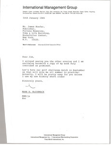 Letter from Mark H. McCormack to James Hoefer - Digital Commonwealth