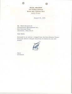 Letter from Frank Abramoff to Mark H. McCormack