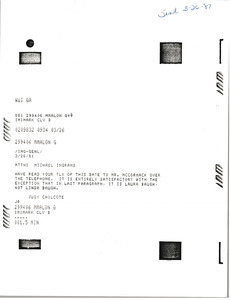 Telex prinotuts from Judy Chilcote to Michael Ingrams