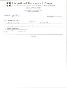 Fax from Laurie Roggenburk to Mark H. McCormack
