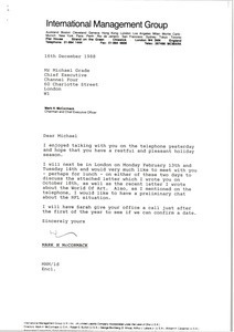 Letter from Mark H. McCormack to Michael Grade