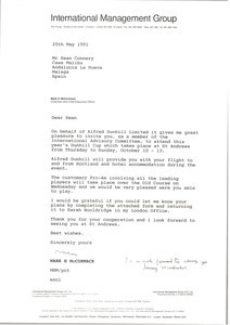 Letter from Mark H. McCormack to Sean Connery