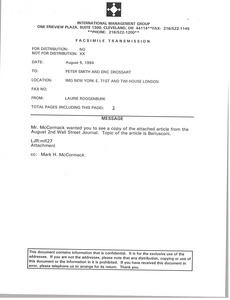 Fax from Laurie Roggenburk to Peter Smith and Eric Drossart