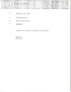 Memorandum from Mark H. McCormack to Todd McCormack