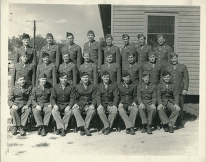 Group photograph of army medical unit at Ft. Dix (Sidney Lipshires third from left, top row)