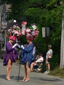 David Scarbie Mitchell (right) with flowerpot hat : Provincetown Carnival parade