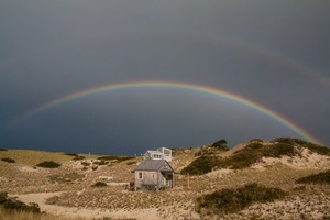 Double rainbow over the dunes and Fowler Dune Shack, Provincetown