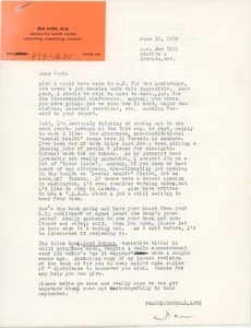 Letter from Don Weitz to Judi Chamberlin