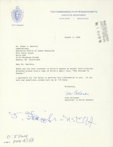 Letter from Fran Callahan to Elmer C. Bartels