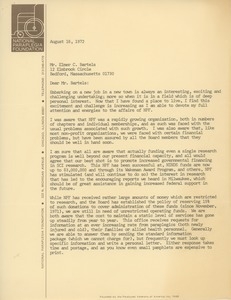 Letter from Dean F. Ridenour to Elmer C. Bartels