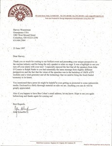Letter from Real Goods Trading Corporation to Harvey Wasserman