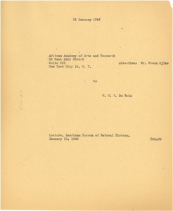 Invoice from W. E. B. Du Bois to African Academy of Arts and Research