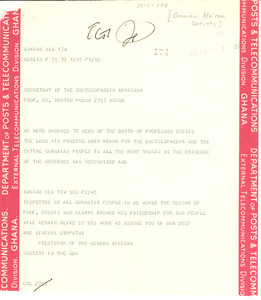 Telegram from German African Society to Dr. Hunton