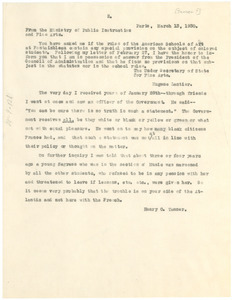 Letter from the Ministére de l'instruction publique to Henry O. Tanner