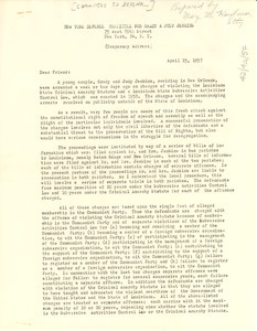 Letter from Committee to Defend Grady and Judy Jenkins to W. E. B. Du Bois