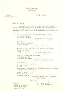 Memorandum from Ira de Augustine Reid to W. E. B. Du Bois
