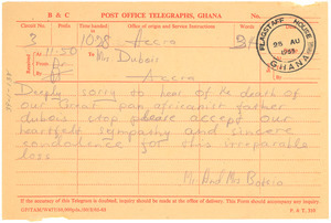 Telegraph from Mr. Botsio to Shirley Graham Du Bois