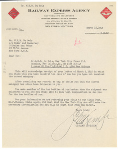 Letter from Railway Express Agency to W. E. B. Du Bois