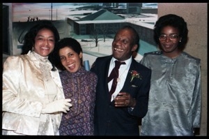 James Baldwin with (r. to l.) Irma McClaurin, Carlie Tartakov, and Onita Estes-Hicks at his 60th birthday celebration, UMass Campus Center