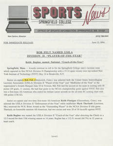 Bob Felt Named USILA Divison II "Player-of-the-year" (June 13, 1994)