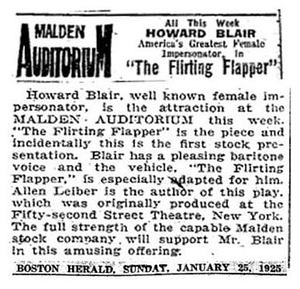 All This Week: Howard Blair America's Greatest Female Impersonator, In "The Flirting Flapper"