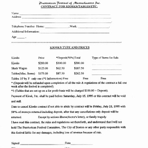 Contract form for the purchase of a kiosk for Festival Puertorriqueño