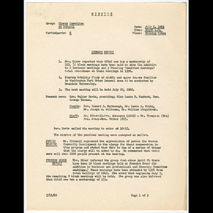 Minutes from Clergy Committee on Renewal meeting held July 6, 1962