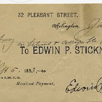 receipts from Dr. Edwin P. Stickney, 32 Pleasant Street, Arlington.