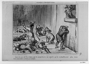 Aspect des rues de Paris depuis que les propriétaires ont signifié qu'ils n'admettraient plus dans leurs immeubles ni chiens, ni enfants.